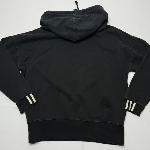 Adidas Trefoil Logo Hoodie M Black Cotton Blend Pullover Sweatshirt - Picture 2 of 5